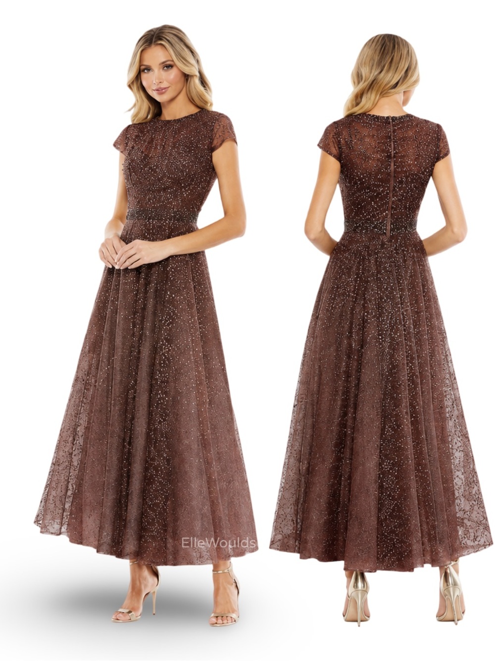 Mac Duggal Embellished Cap Sleeve A Line Dress, 20371, Chocolate, $698, Size 6